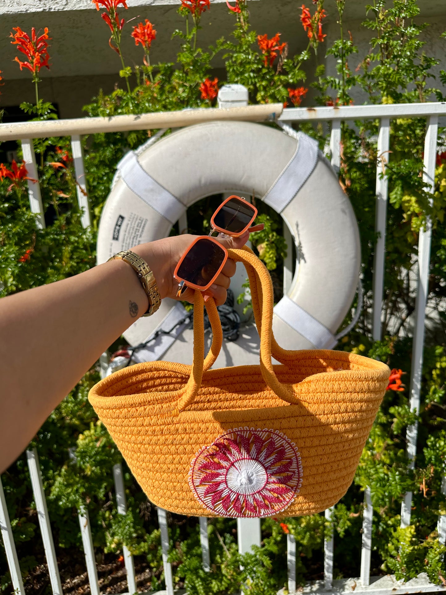 Orange Summer Basket Bag